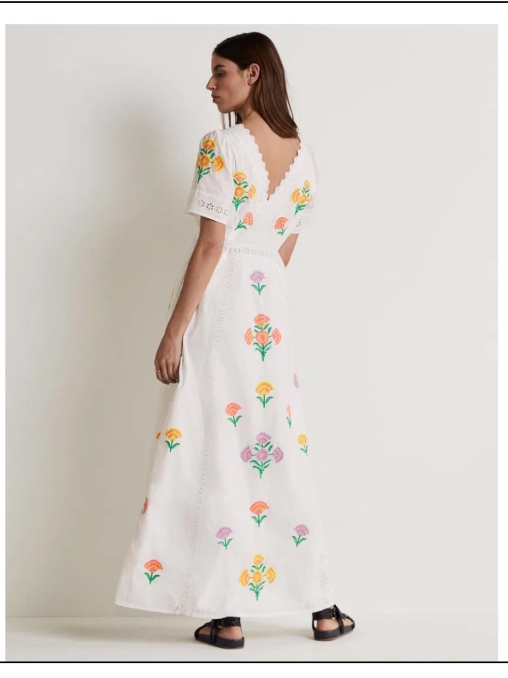 Boden white Lace-Trim V-Neck dress - Picture 4 of 13